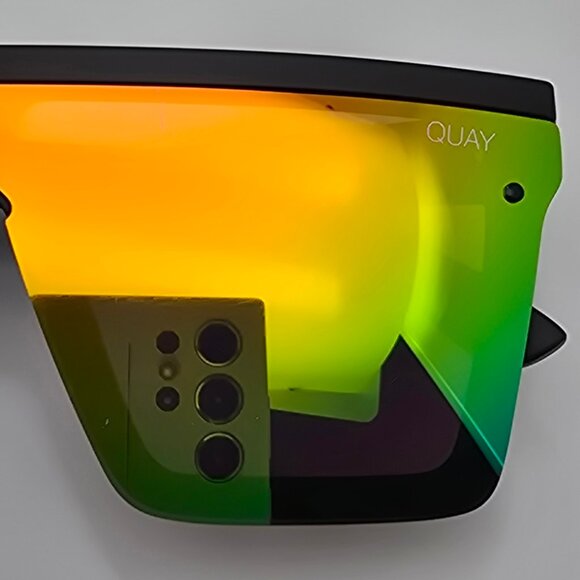 Quay Australia Hindsight Matte Black Rubber Frame Rainbow Lens Shield Sunglasses - Picture 15 of 16